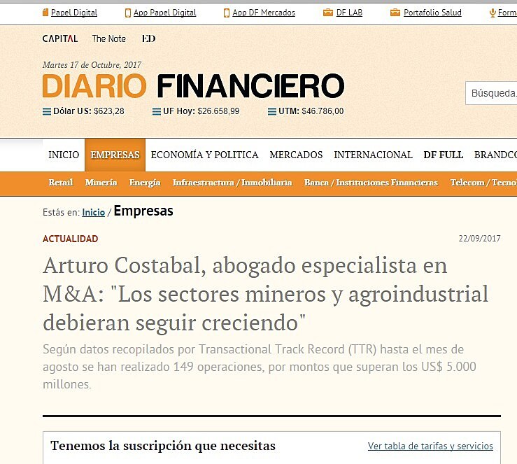 Arturo Costabal, abogado especialista en M&A: